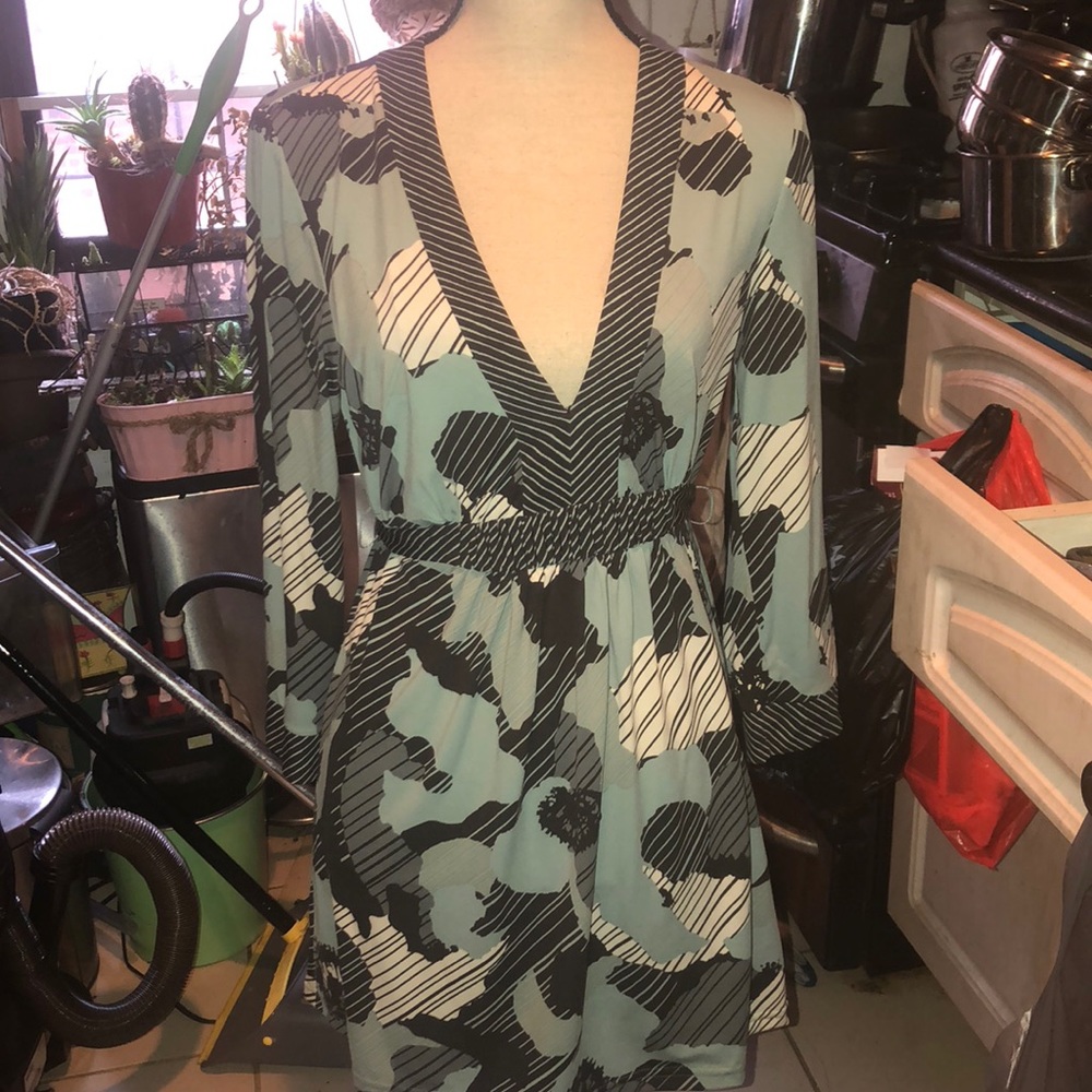 PARKER blue/ white/grey/black long sleeved dress M